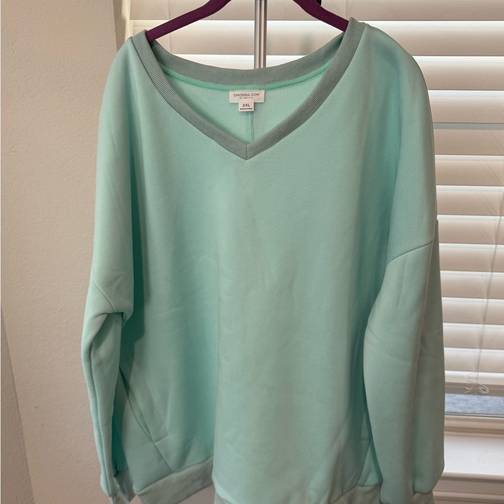 Chic Soul Aqua V-Neck Women's Sweater